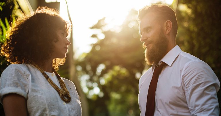 Man and woman talking