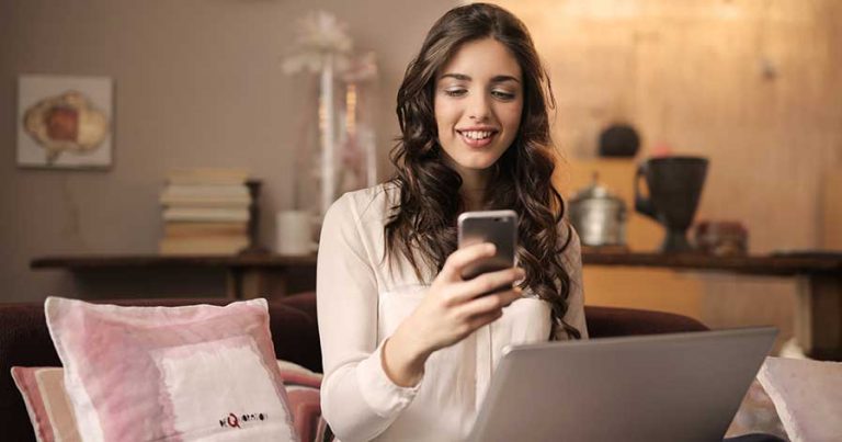 A woman setting up her online dating profile