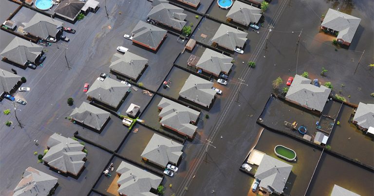 Flooded neighborhood from above