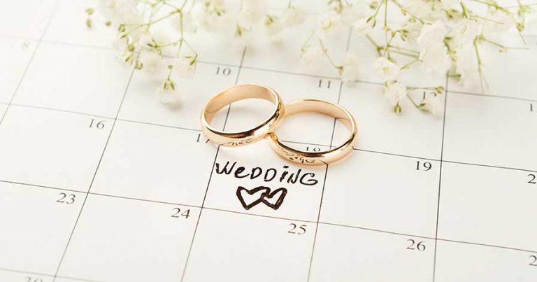 Wedding rings on a calendar