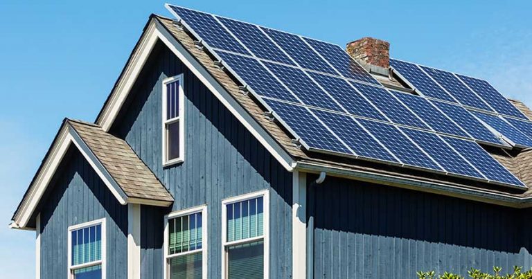 A house with solar panels covering the roof