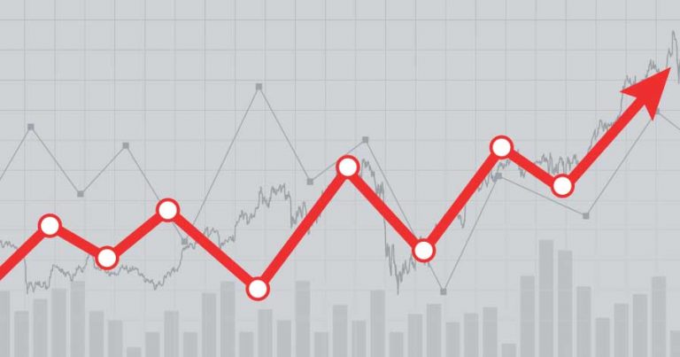 A dividend stock chart showing an upwards progression