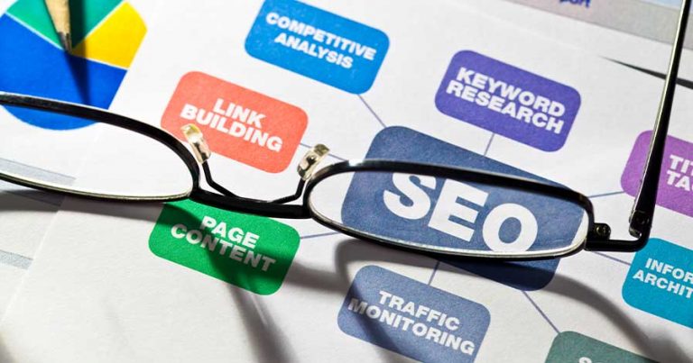 An SEO web with glasses on top.