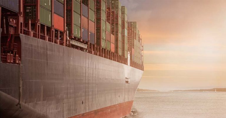 Crates and boxes on a freight ship.